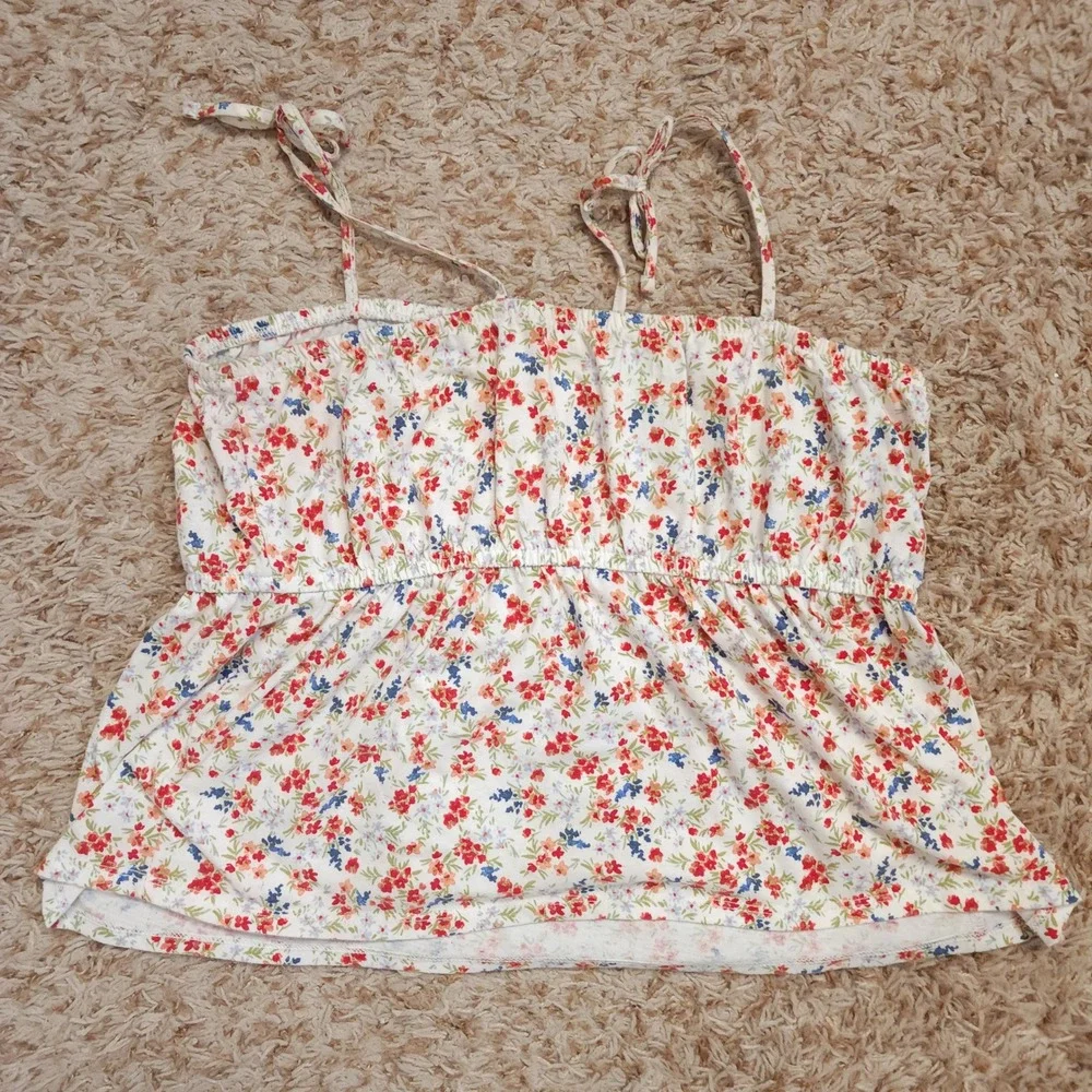 OshKosh B'gosh‎ Peplum Top Girls 14 White Floral Tie Strap Faux Button Camisole